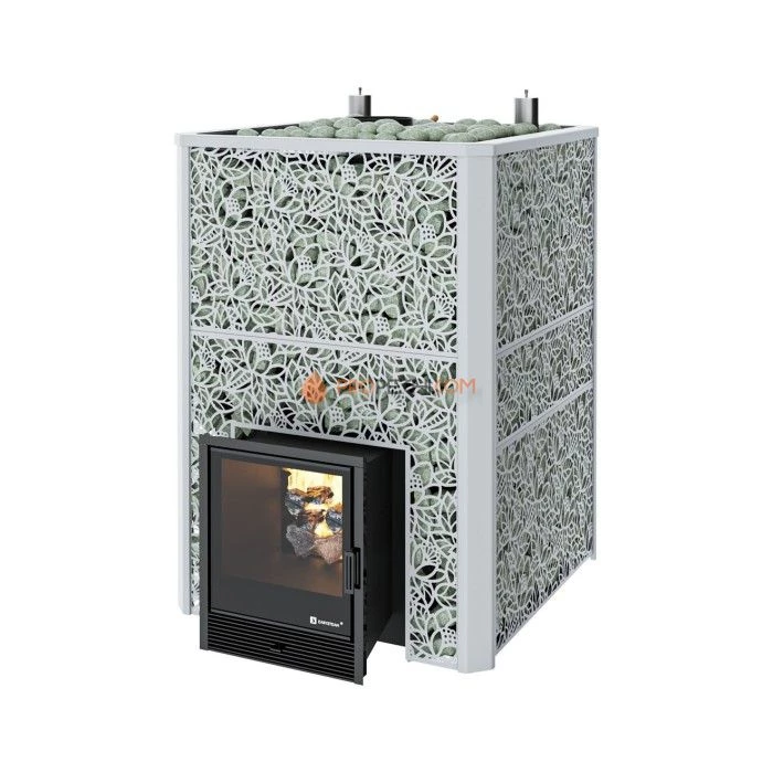 Дровяная печь для бани ИзиСтим Ялта 100 К/2024 в кожухе Хохлома серый