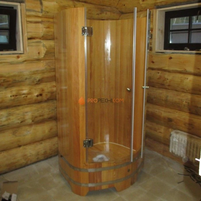 Душевая кабина BentWood из дерева со стеклянными дверцами 0,95х1,2 h=2,0 (лиственница натуральная)