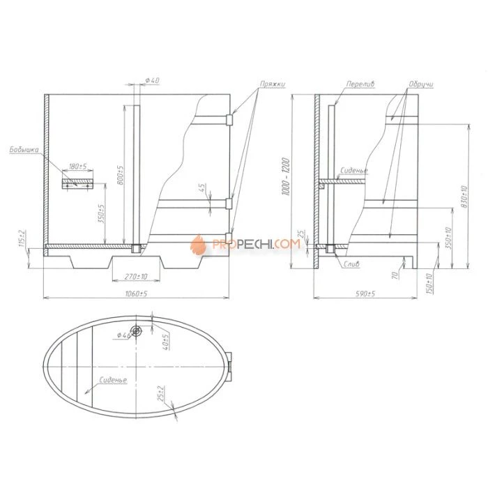 Купель BentWood овальная из мореной лиственницы 0,59х1,06 Рустик