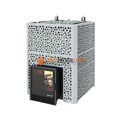 Дровяная печь для бани ИзиСтим Ялта 75 К в кожухе Березовый лист