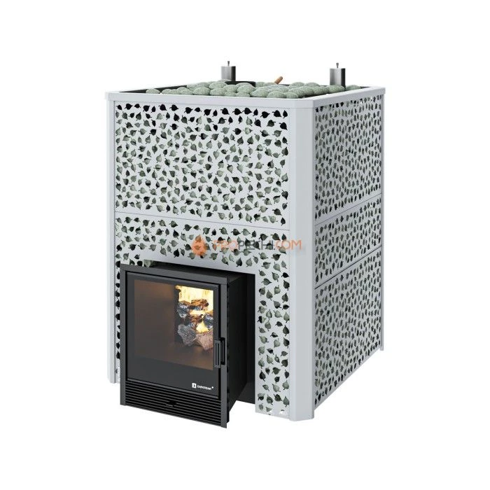 Дровяная печь для бани ИзиСтим Ялта 75 К в кожухе Березовый лист