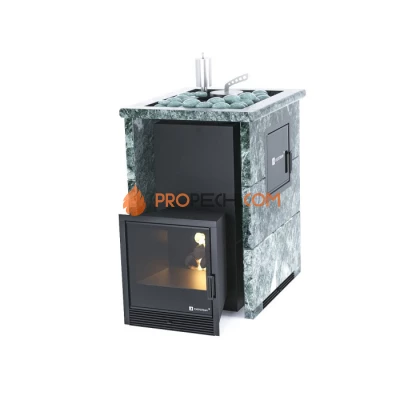 Дровяная печь для бани ИзиСтим Анапа М2 в трехстороннем кожухе с открытым верхом из змеевика