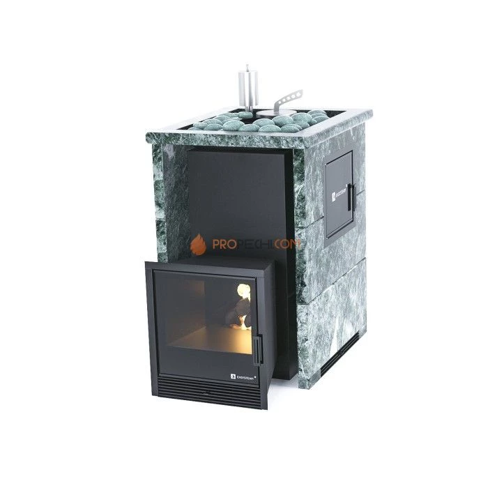 Дровяная печь для бани ИзиСтим Анапа М2 в трехстороннем кожухе с открытым верхом из змеевика