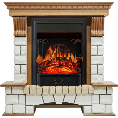 Каминокомплект Royal Flame Pierre Luxe - Дуб / Белый с очагом Majestic FX Black