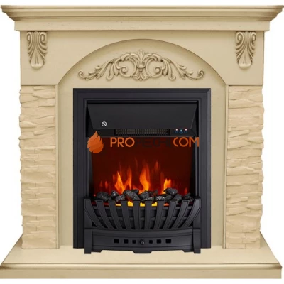 Каминокомплект Royal Flame Bern Сланец крупный бежевый / Алебастр темная патина с очагом Aspen Black