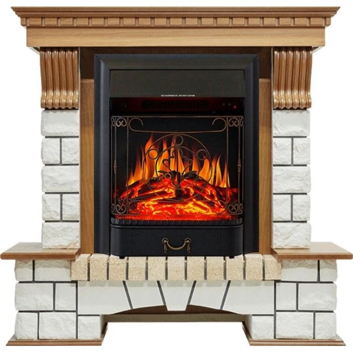 Каминокомплект Royal Flame Pierre Luxe - Дуб / Белый с очагом Majestic FX Black