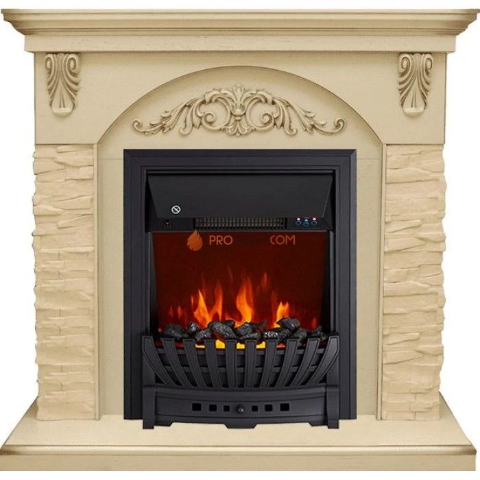 Каминокомплект Royal Flame Bern Сланец крупный бежевый / Алебастр темная патина с очагом Aspen Black