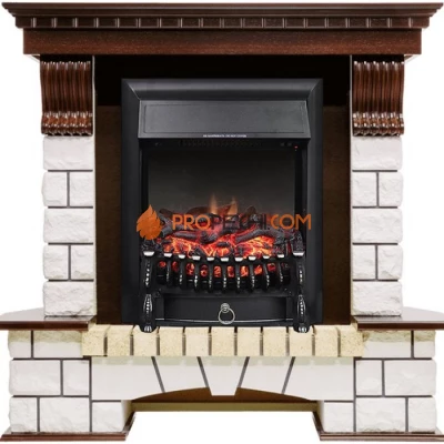 Каминокомплект Royal Flame Pierre Luxe - Темный дуб / Белый с очагом Fobos FX Black