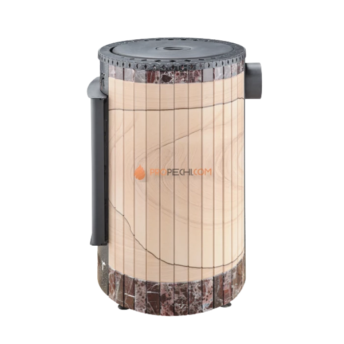 Отопительно-варочная печь Ферингер Нелжа - Окаменевшее дерево перенесённый рисунок + Россо Леванте