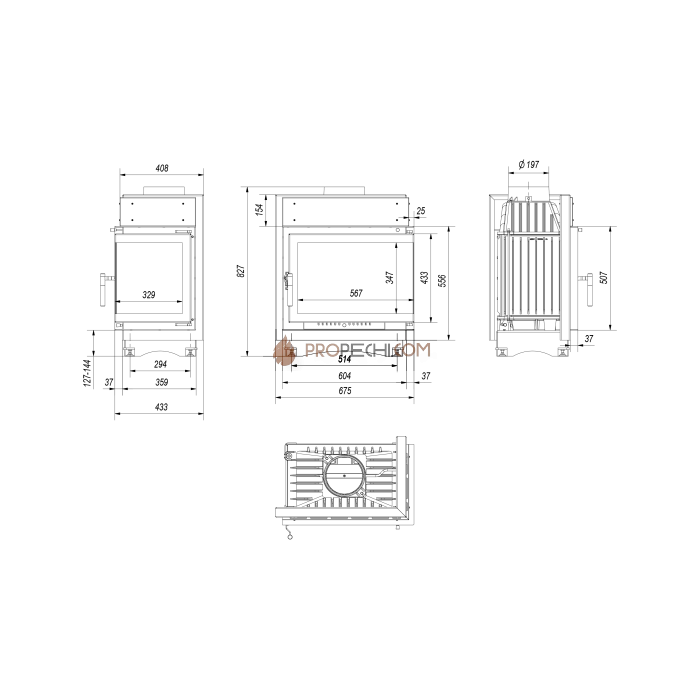 Каминная топка Kratki Maja/P/BS (угловое стекло справа)