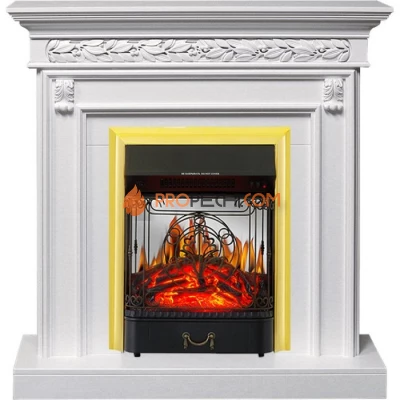 Каминокомплект Royal Flame Valletta - Белый (Ширина 1040 мм) с очагом Majestic FX M Brass