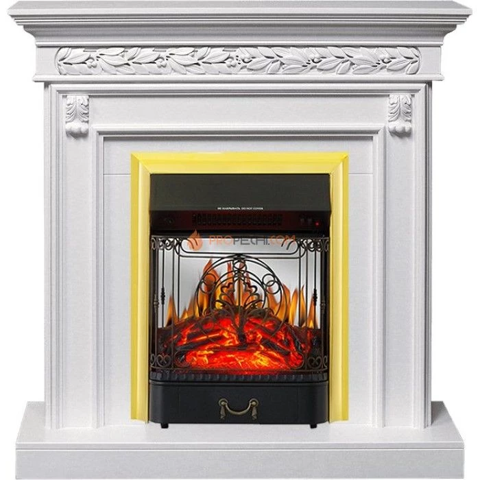 Каминокомплект Royal Flame Valletta - Белый (Ширина 1040 мм) с очагом Majestic FX M Brass