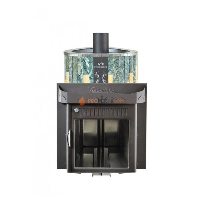 Дровяная печь для сауны Ферингер Оптима До 23 м³ - Змеевик + Сильвия Оро - обрамление Металл