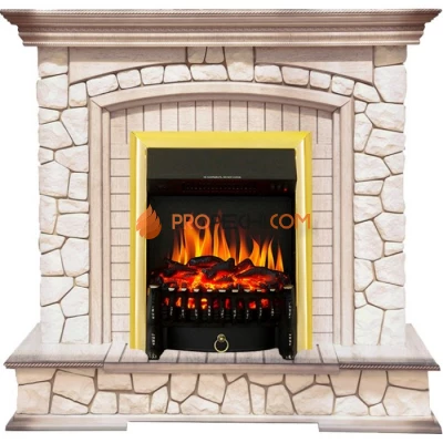 Каминокомплект Royal Flame Preston - Белый/Слоновая кость с патиной с очагом Fobos FX Brass