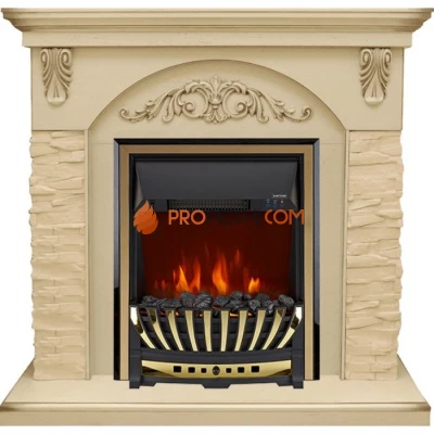 Каминокомплект Royal Flame Bern Сланец крупный бежевый / Алебастр темная патина с очагом Aspen Gold