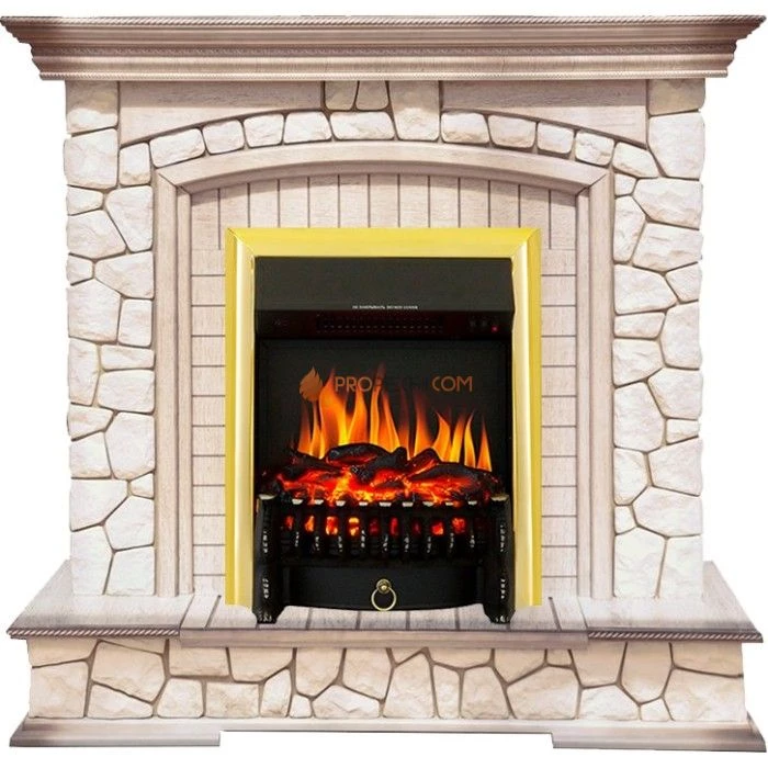 Каминокомплект Royal Flame Preston - Белый/Слоновая кость с патиной с очагом Fobos FX Brass