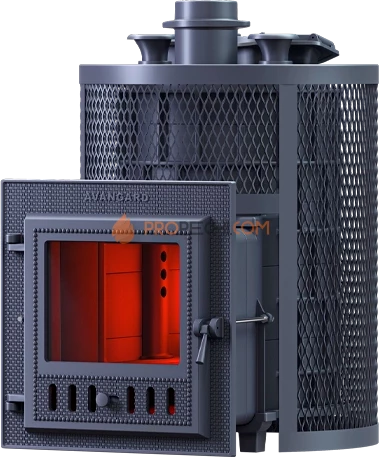 Чугунная банная печь Гефест Авангард Ураган ЗК 24 М круглая сетка