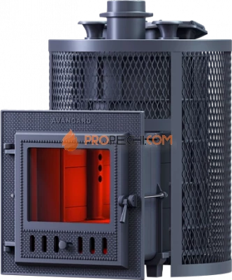 Чугунная банная печь Гефест Авангард Ураган ЗК 24 М круглая сетка