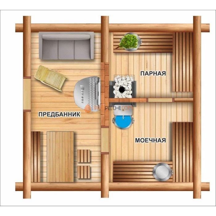 Дровяная печь для бани Ермак 3D