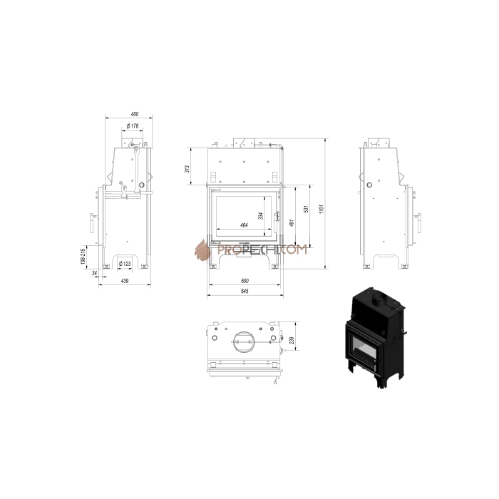 Каминная топка Kratki AQUARIO/M/8/PW/W