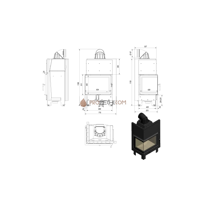 Каминная топка Kratki MBZ/L/BS/SG (гнутое стекло) (13 кВт)