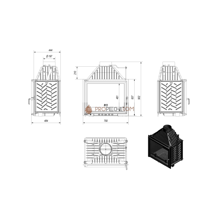 Каминная топка Kratki AMELIA/PF 25 кВт