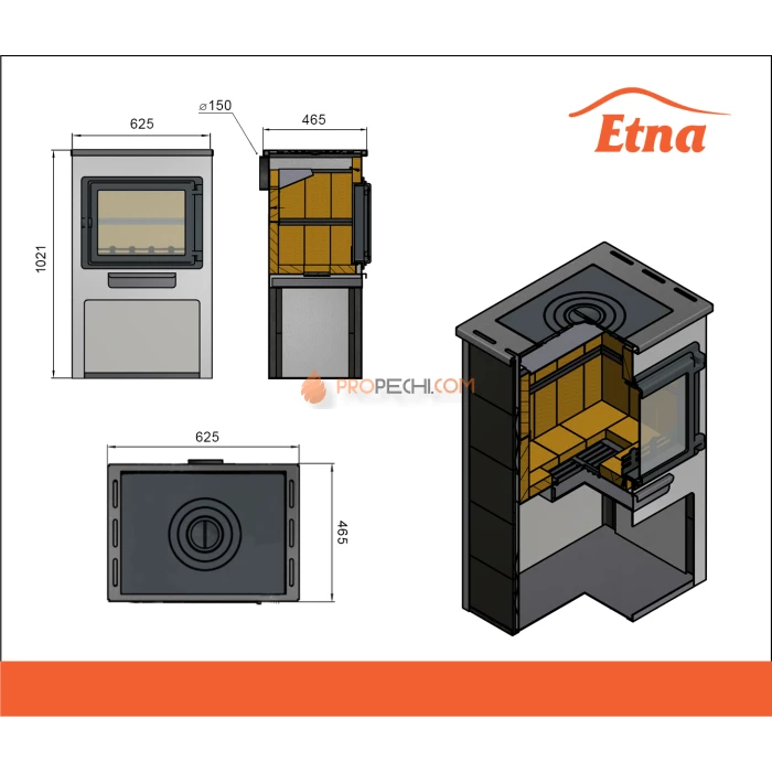 Камин ЭТНА (Панорама) с плитой Бежевый D150мм
