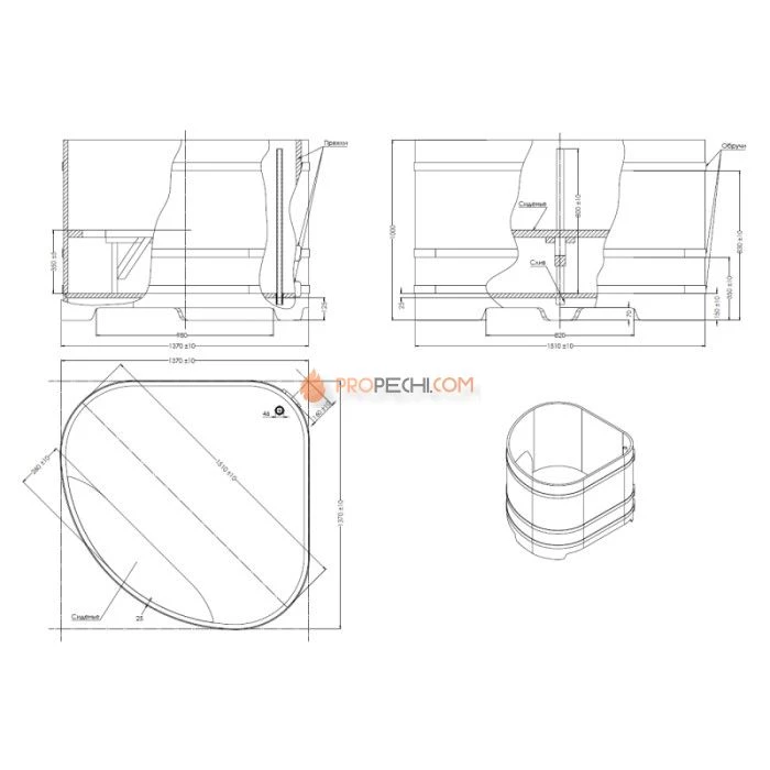 Купель BentWood угловая из мореной лиственницы 1,37х1,37 Рустик