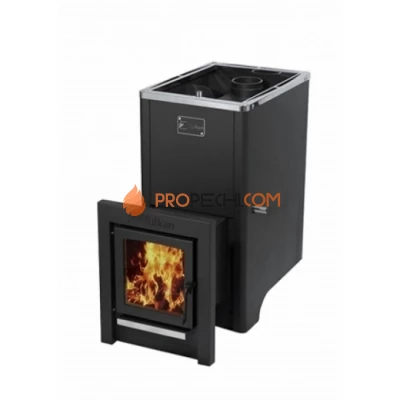 Дровяная печь для бани Вулкан Эльбрус 26 Тоннель стекло с теплообменником