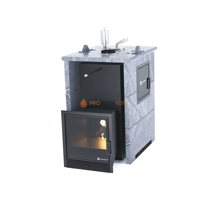 Дровяная печь для бани ИзиСтим Анапа М2 в трехстороннем кожухе из талькохлорита