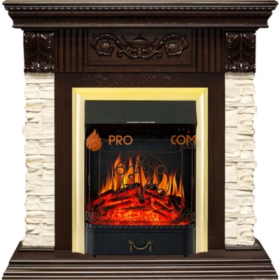Каминокомплект Royal Flame Luxemburg (каменный) - Сланец/Темный дуб с очагом Majestic FX Brass