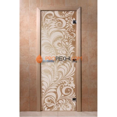 Дверь для бани DoorWood с рисунком Хохлома Прозрачная, 1700x700 мм