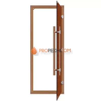 Дверь для бани стеклянная SAWO 742-4SGD-3 8/19, бронза, с порогом, кедр, прямая ручка с металлической вставкой