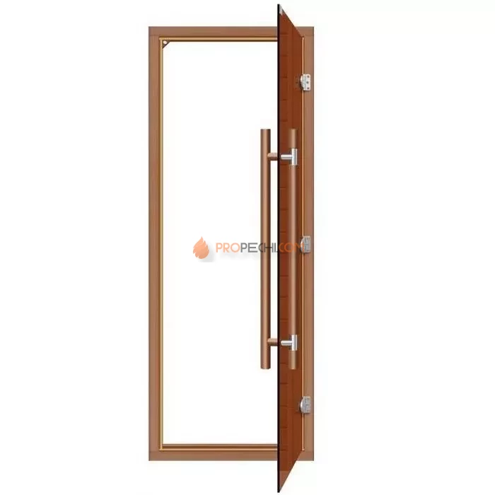 Дверь для бани стеклянная SAWO 742-4SGD-3 8/19, бронза, с порогом, кедр, прямая ручка с металлической вставкой