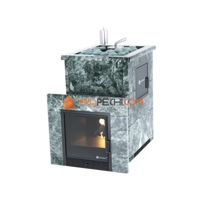 Дровяная печь для бани ИзиСтим Анапа М2 в полноценном кожухе с открытым верхом из змеевика