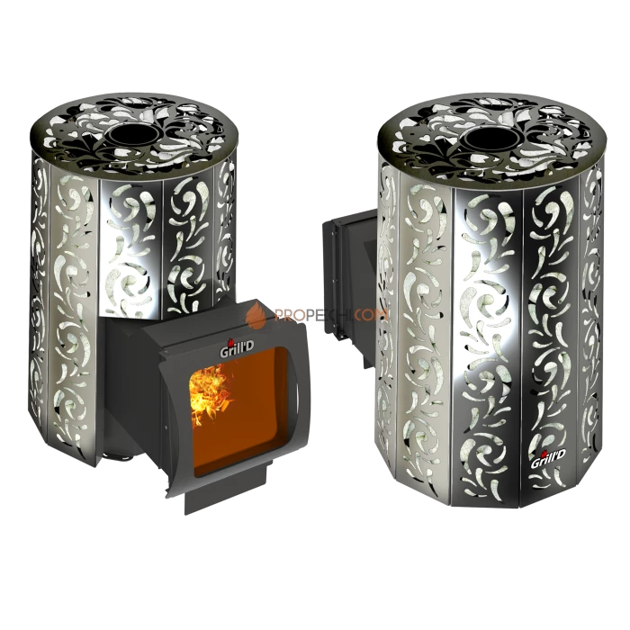 Дровяная банная печь Grill’D Violet Long Window Max Pro (Камень колотый, 100 кг)