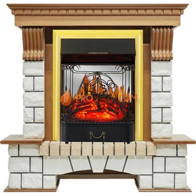 Каминокомплект Royal Flame Pierre Luxe - Дуб / Белый с очагом Majestic FX M Brass