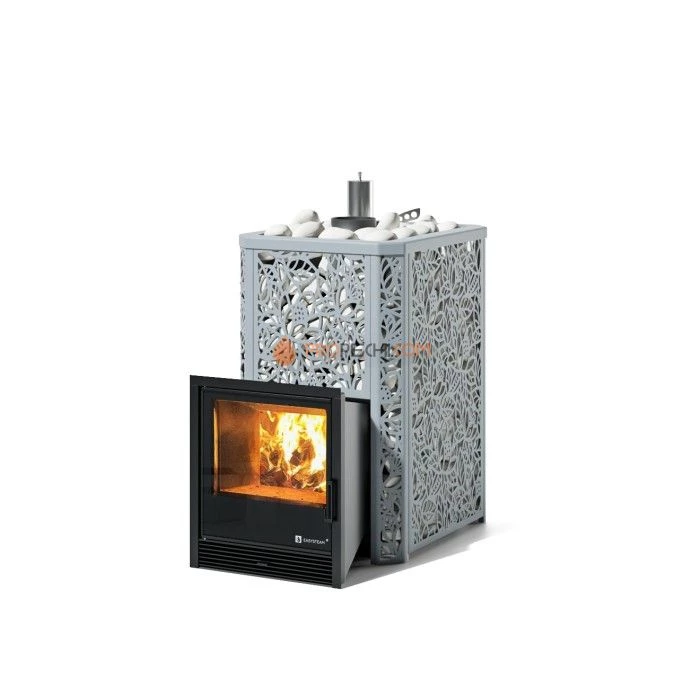 Дровяная печь для бани ИзиСтим Ялта 25/2024 в кожухе Хохлома серый