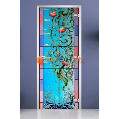 Стеклянная межкомнатная дверь DoorWood с фотопечатью Stained Glass-20, 2000х700 мм