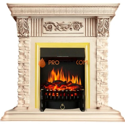 Каминокомплект Royal Flame Luxemburg (каменный) - Сланец/Cлоновая кость с патиной с очагом Fobos FX Brass
