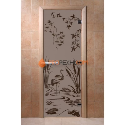 Дверь для бани DoorWood с рисунком Камышовый рай Черный жемчуг матовая, 2000x800 мм