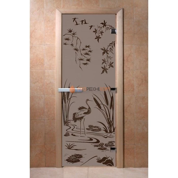Дверь для бани DoorWood с рисунком Камышовый рай Черный жемчуг матовая, 2000x800 мм