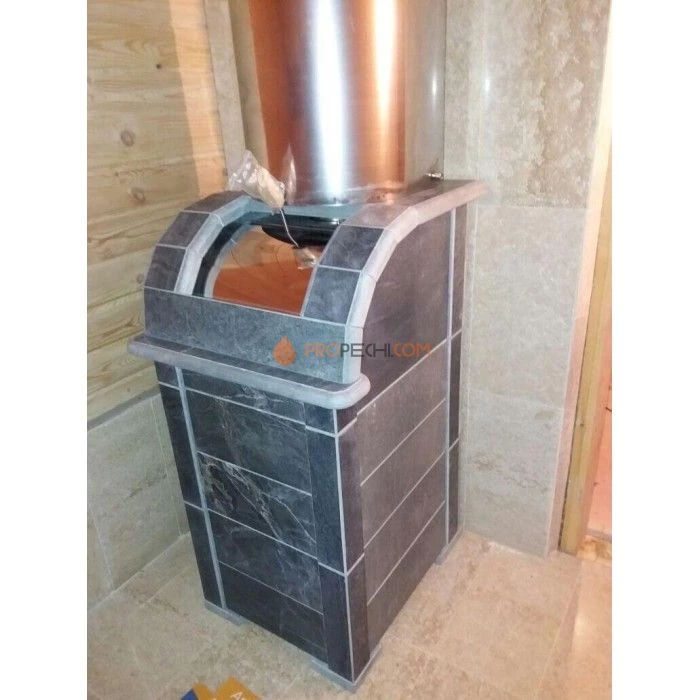Чугунная печь для бани Инжкомцентр ВВД Калита Князь (талькохлорит) с чугунной дверцей, дымоход сверху