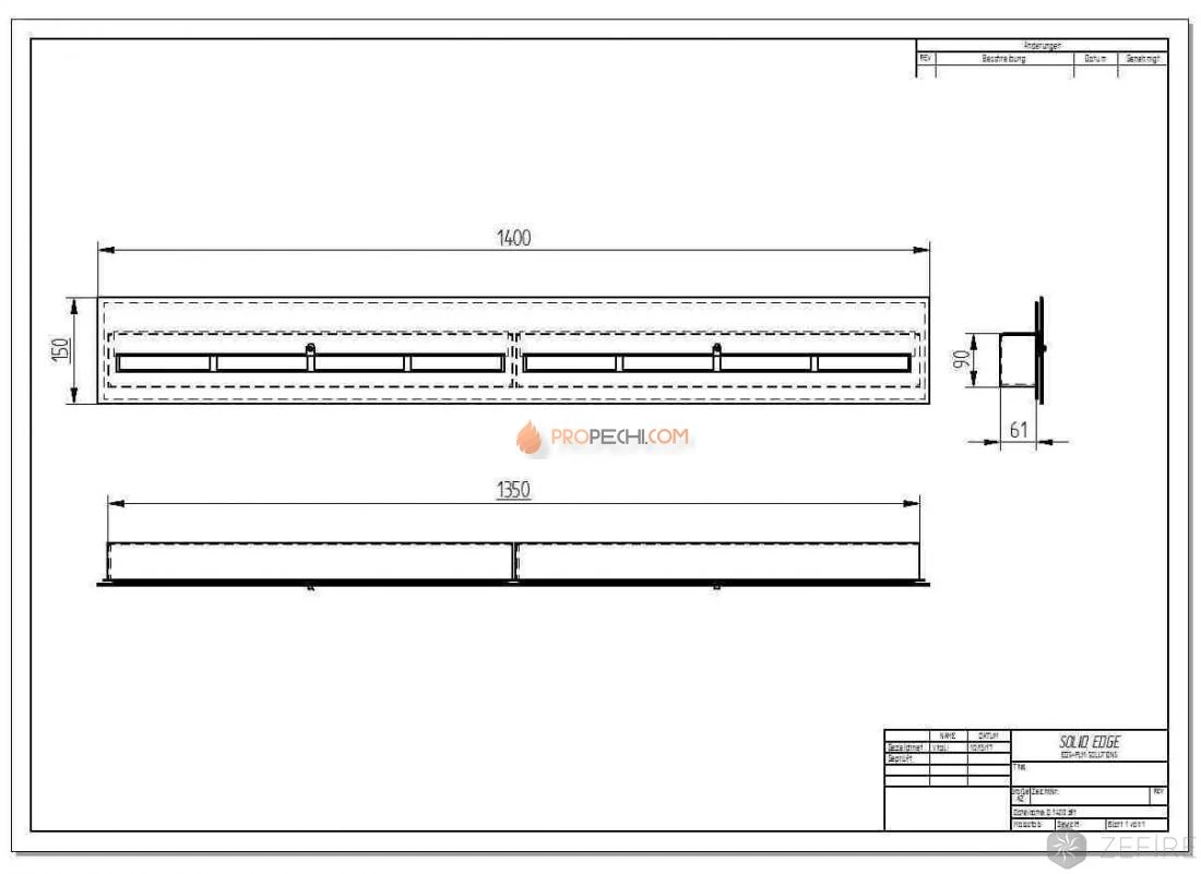 Прямоугольный контейнер Zefire 1400 с крышкой внутри