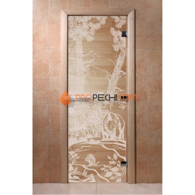 Дверь для бани DoorWood с рисунком Мишки Прозрачная, 1800x600 мм