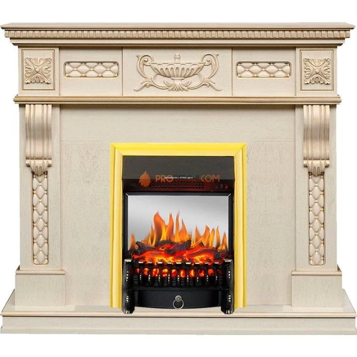 Каминокомплект Royal Flame Corsica - Слоновая кость с патиной (Ширина 1100) с очагом Fobos FX M Brass