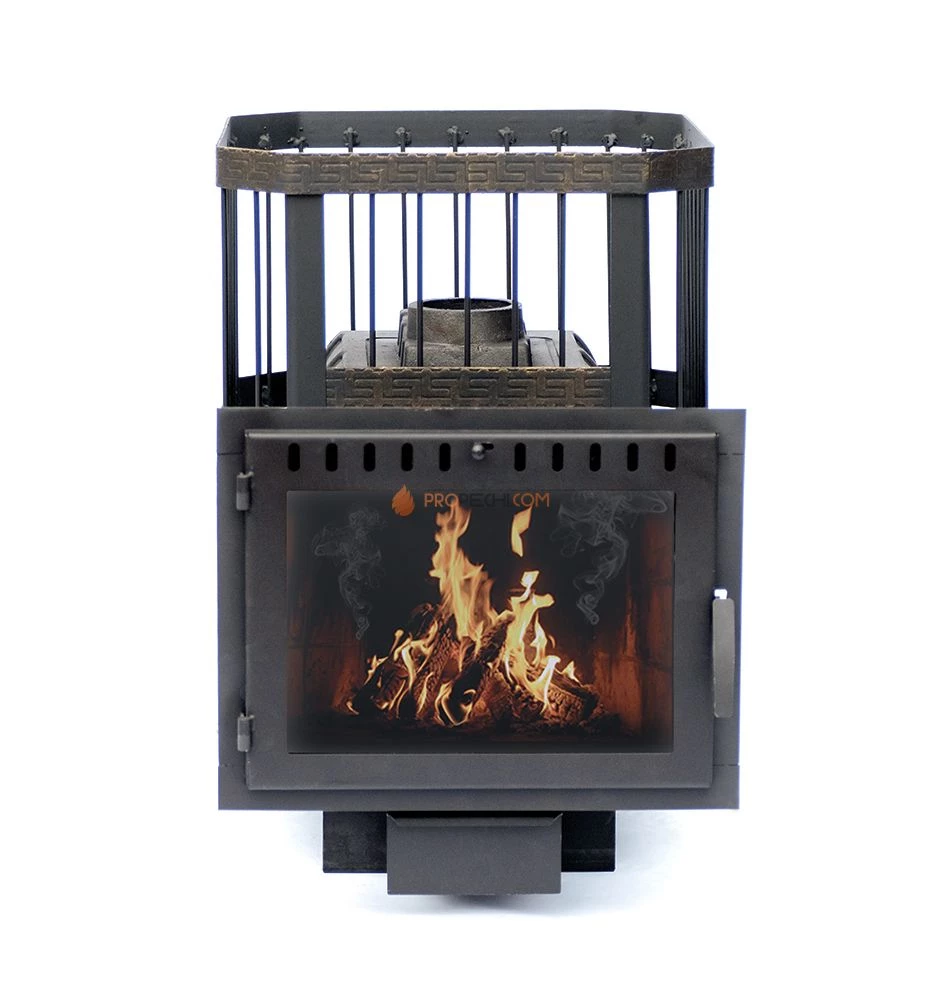 Чугунная банная печь "Сибирь-18" с панорамной топочной дверцей