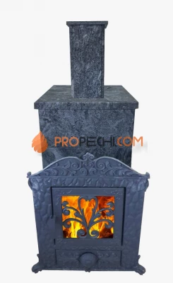 Банная чугунная печь Березка "Verona" 50 ЗК Каменная облицовка + Облицовка дымохода 500мм