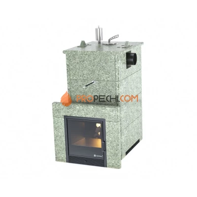 Дровяная печь для бани ИзиСтим Анапа в полноценном кожухе с боковым подключением из жадеита