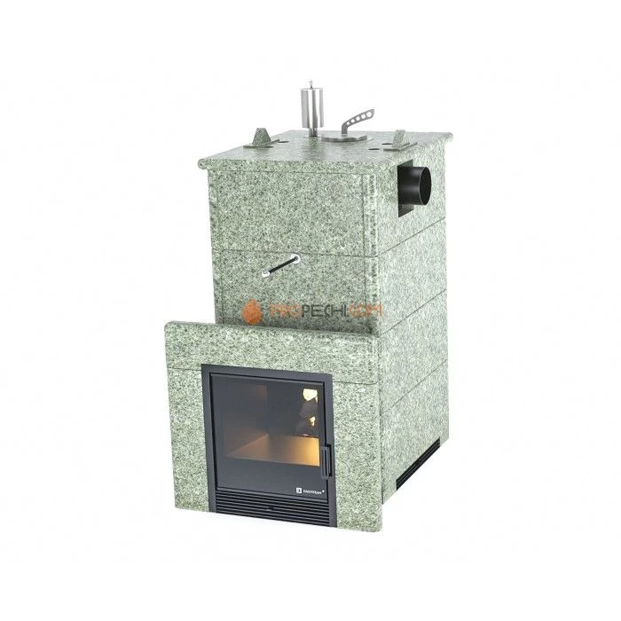 Дровяная печь для бани ИзиСтим Анапа в полноценном кожухе с боковым подключением из жадеита